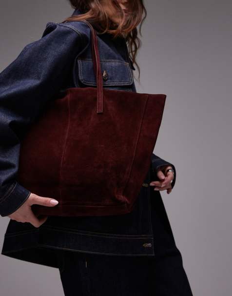 Mango - Borsa shopping da spalla in camoscio bordeaux - view 1