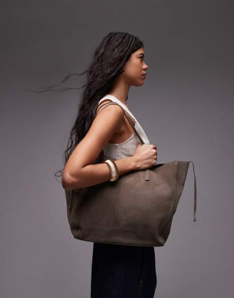 Mango - Borsa shopping da spalla in camoscio marrone chiaro - view 1