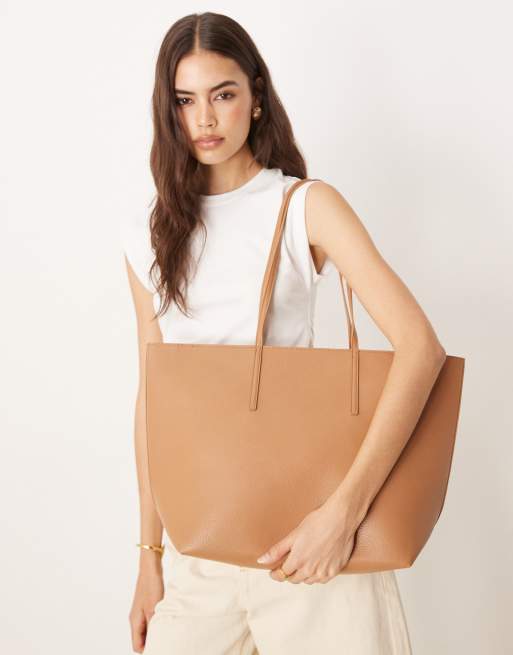 Mango - Borsa shopping in pelle sintetica classica color caramello