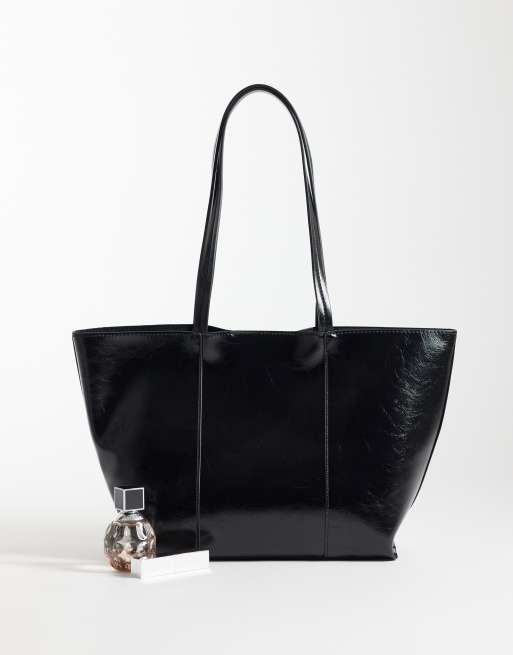 Mango - Borsa shopping in pelle sintetica classica nera, 2 di 4