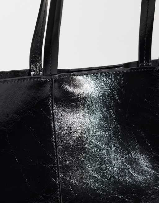 Mango - Borsa shopping in pelle sintetica classica nera, 3 di 4