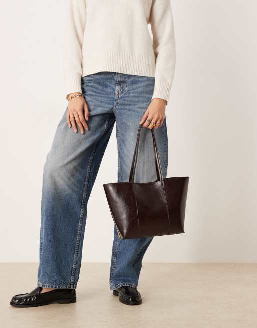 Mango - Borsa shopping in pelle sintetica marrone, 3 di 4