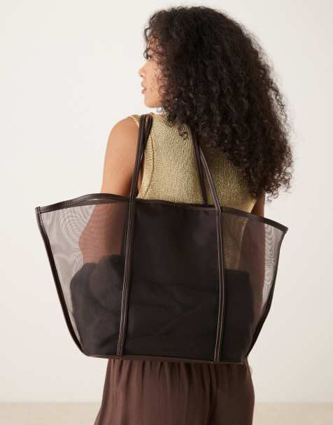 Mango - Borsa shopping in rete marrone cioccolato - view 1