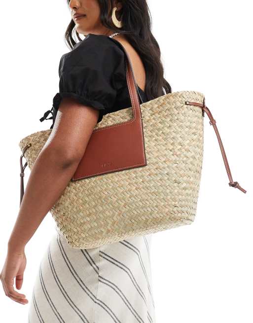 Mango Borsa shopping oversize in rafia color cuoio ASOS