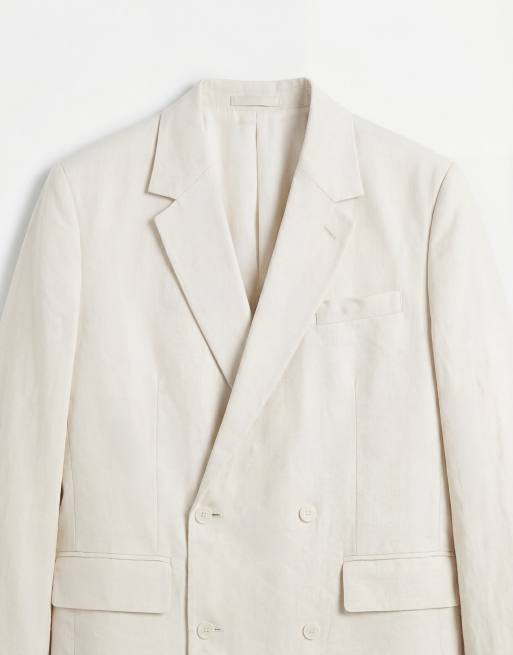 Mango - Boston - Ecrufarvet dobbeltradet blazer i hørblanding - Del af sæt, 8 af 9