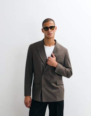 Mango Boston Regular Fit Double Breasted Suit Blazer In Brown