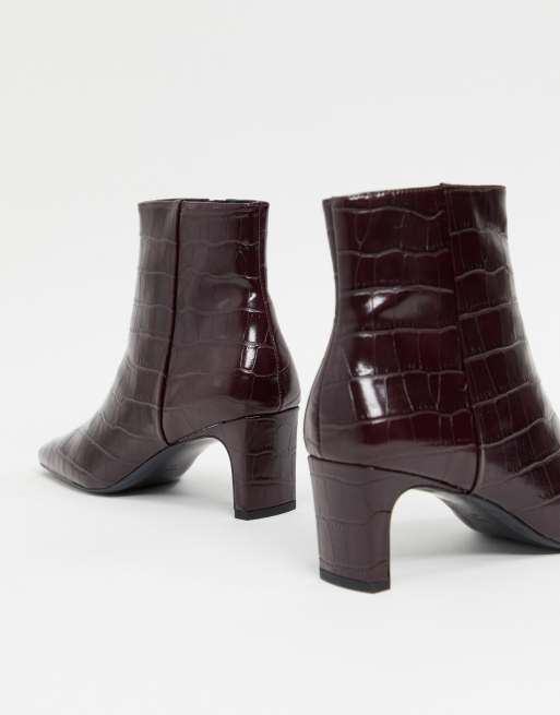 Mango Bottes talons moyens effet peau de croco Bordeaux ASOS