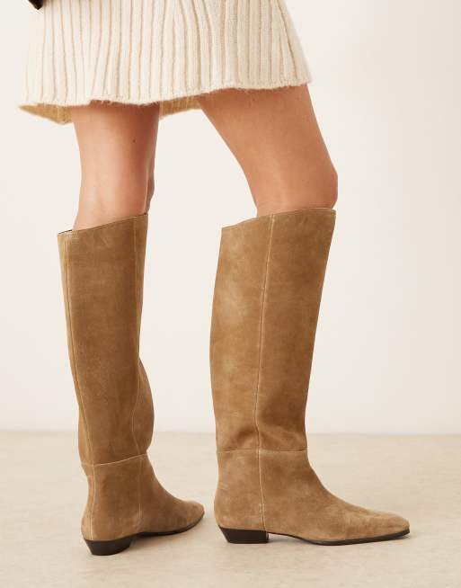 Mango - Bottes plates hauteur genou en daim - Fauve, 4 de 4