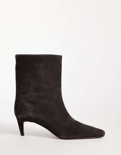 Mango bottines à petit talon en daim 100 % cuir couleur chocolat - view 1