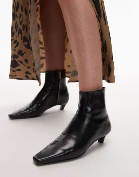 Mango - Bottines à petit talon et bout carré en cuir - Noir - view 1