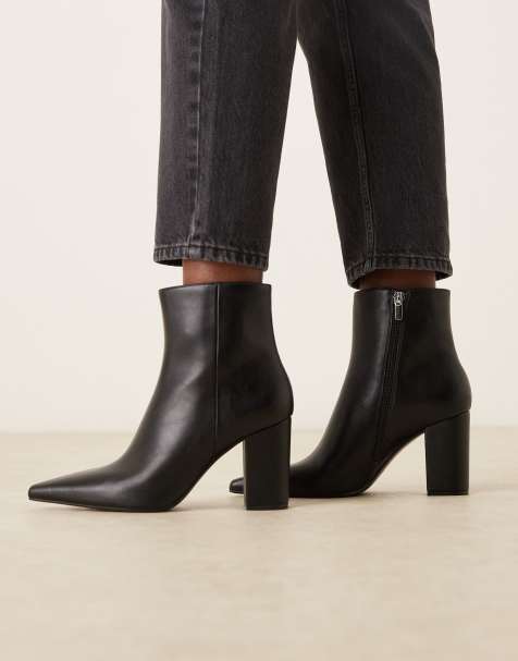 Mango - Bottines à talon carré en similicuir texturé - Noir - view 1