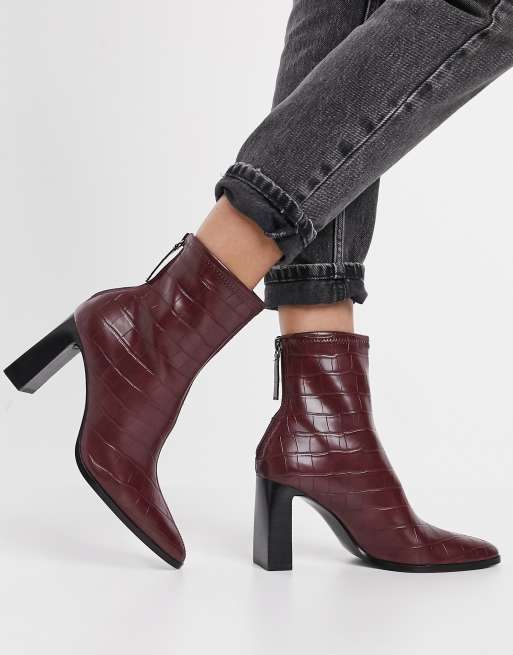 Mango Bottines talon fa on croco Marron