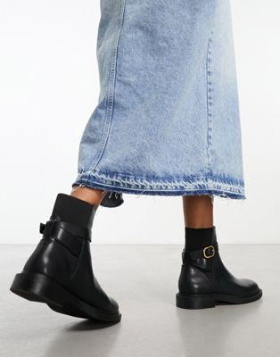 Mango ankle buckle boot in black - ASOS Price Checker