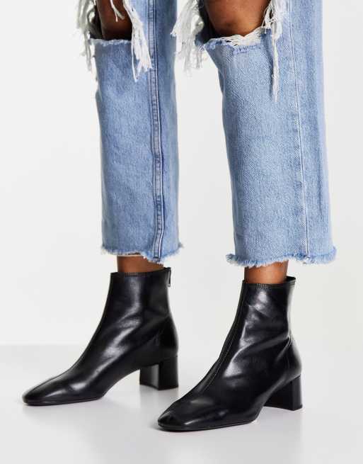 Mango Bottines en cuir talon mi haut et bout carr Noir ASOS