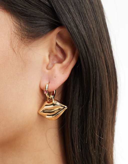 Mango - Boucles d'oreilles en forme de lèvres - Doré 