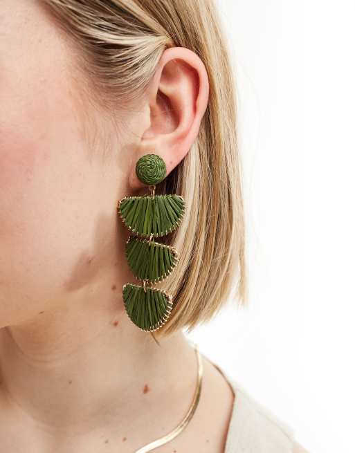 Mango - Boucles d'oreilles longues texturées - Vert 