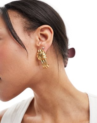 Mango oversized twist and drop earrings in gold - ASOS Price Checker
