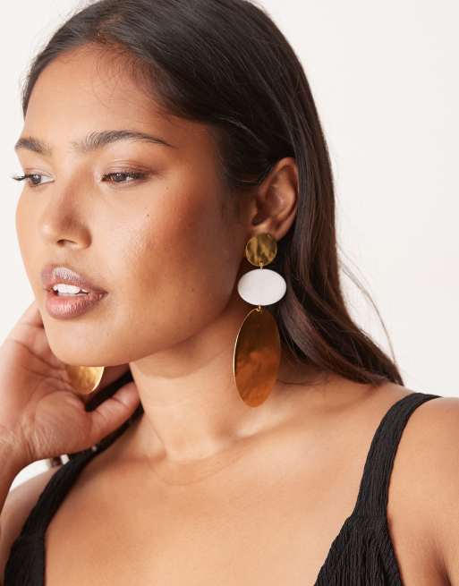 Mango - Boucles d'oreilles pendantes à perles métalliques - Doré, 2 de 3