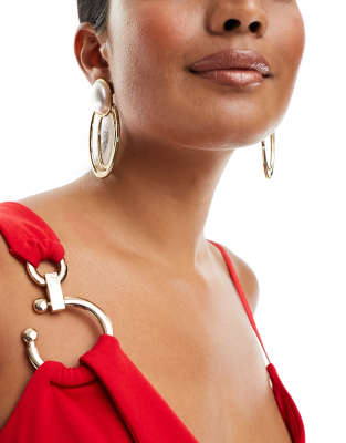 Mango pearl hoop drop earrings in gold - ASOS Price Checker