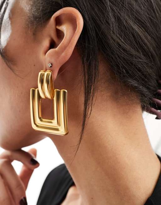 Boucles D'Oreilles Céline Cubes Carrées - Laiton Doré - Collection Pré-Automne 2018 Phoebe Philo - Occasion