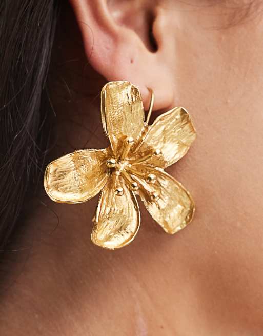 Boucles D'oreilles Pendantes Fleurs Métal Doré - Garanti Sans Nickel - Neuf Avec étiquette