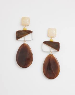 Mango - Boucles d'oreilles pendantes oversize en résine - Marron