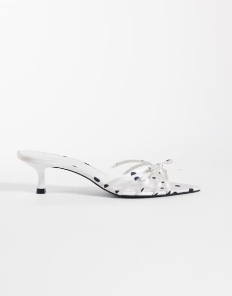 Mango bow detail heeled sandals in white and black polka dot - view 1