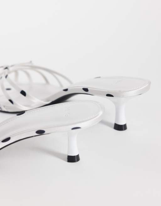 Mango bow detail heeled sandals in white and black polka dot, 3 of 4