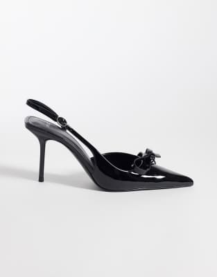Mango Bow Detail Heeled Slingback Pumps In Multi