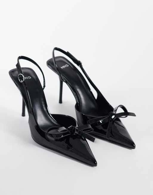 Mango bow detail heeled slingback pumps in black, 2 of 4