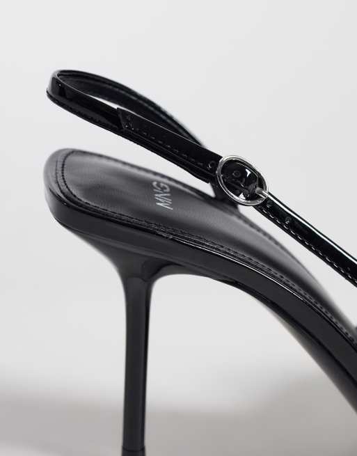 Mango bow detail heeled slingback pumps in black, 3 of 4