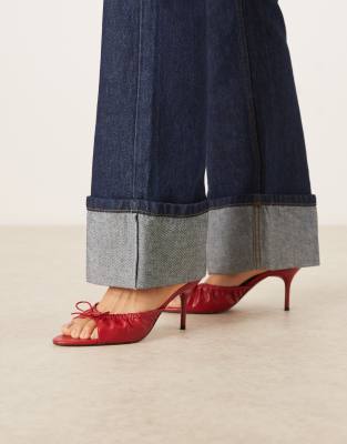 Mango bow detail heeled slingback sandals in red