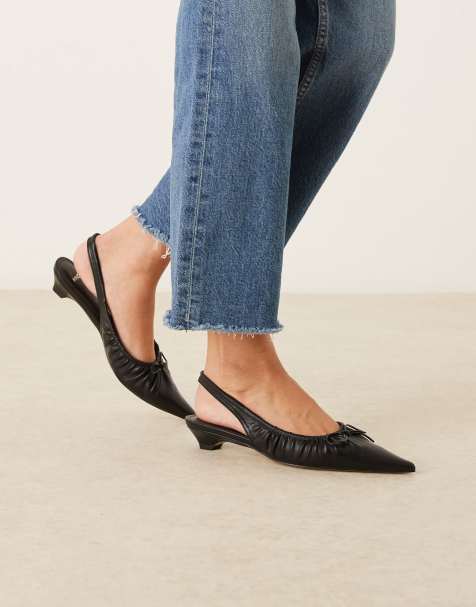 Mango bow detail low heeled slingback shoes in black - view 1