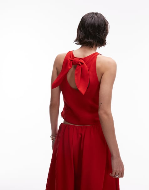 Mango bow detail open back top co-ord in red - view 1