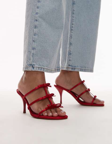 Mango bow detail slip on heels in red - view 1