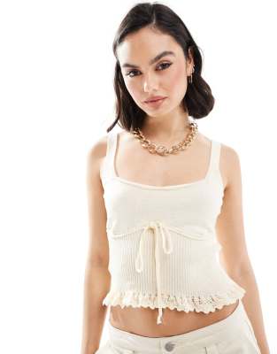 Mango Bow Front Knit Cami In Beige-neutral