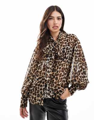Shop Mango bow front leopard print woven top in brown Online – Trendy & Affordable Fashion