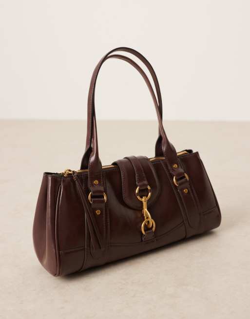 Mango – Bowler-Schultertasche im Retrolook in Dunkelbraun mit Verschluss-Detail, 2 von 4