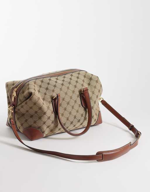 Mango – Bowler-Tasche in Mittelbraun mit Monogramm-Muster, 4 von 4