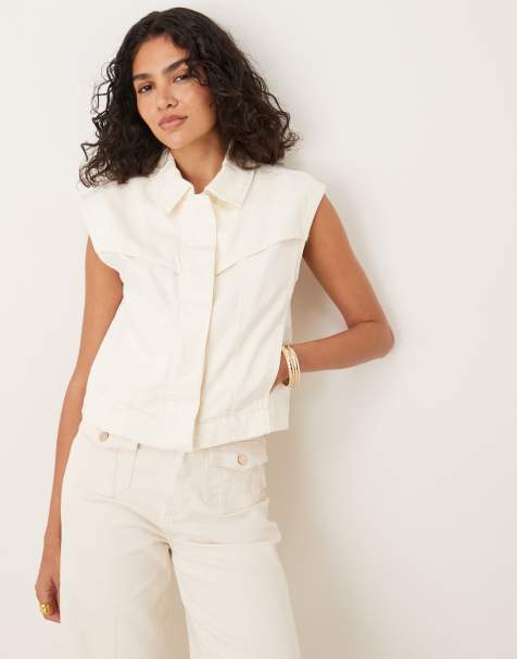 Mango boxy fit western sleeveless hidden button up vest in beige - view 1