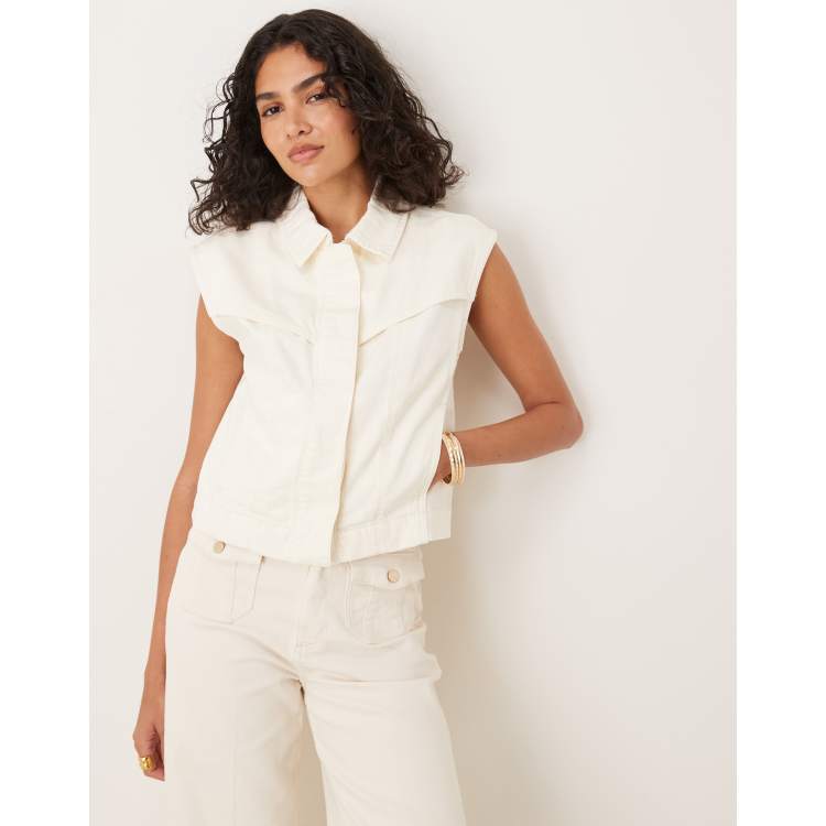Mango boxy fit western sleeveless hidden button up vest in