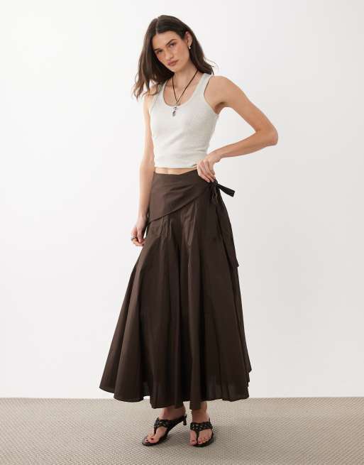 Mango – Brązowa bawełniana spódnica maxi z apaszką, 2 z 5
