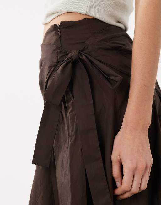 Mango – Brązowa bawełniana spódnica maxi z apaszką, 3 z 5
