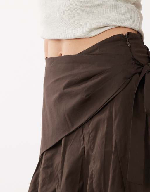 Mango – Brązowa bawełniana spódnica maxi z apaszką, 4 z 5