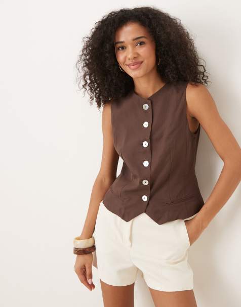 Mango high neck waistcoat in brown