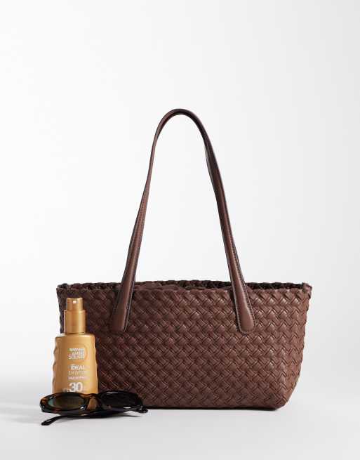 Mango – Brązowa pleciona torba typu tote z imitacji skóry, 2 z 4