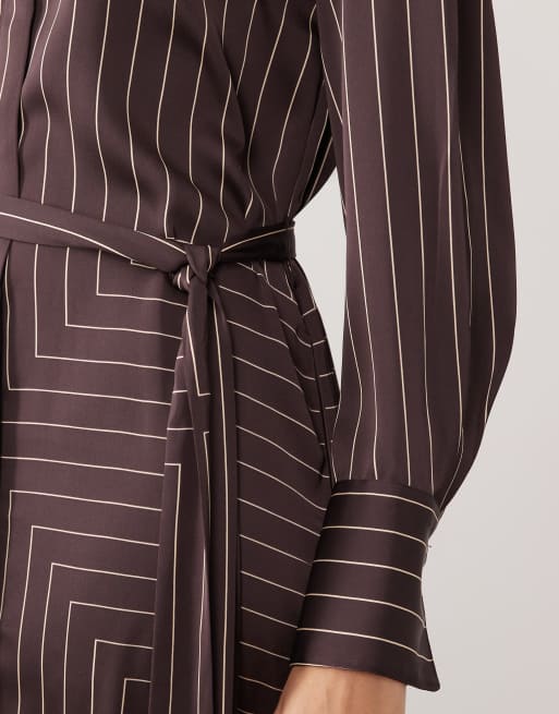 Mango – Brązowa sukienka koszulowa maxi w paski , 4 z 4