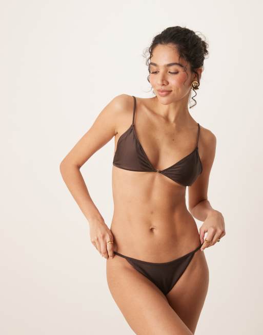 Mango – Brązowa wiązana na plecach góra od bikini z trójkątnymi miseczkami, 2 z 4