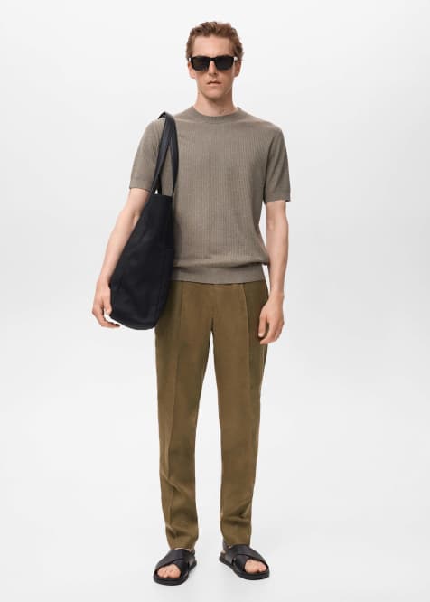 Mango linen slim fit trouser in brown