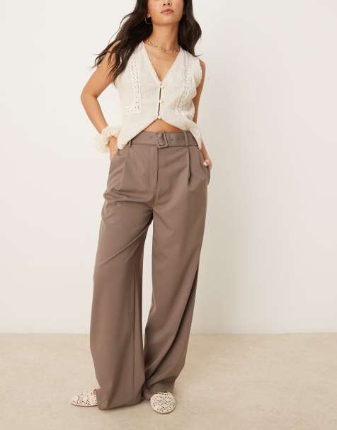 Mango belted straight leg trouser in brown